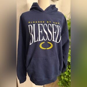 BLESSED Navy Graphic Hoodie with Yellow Accents